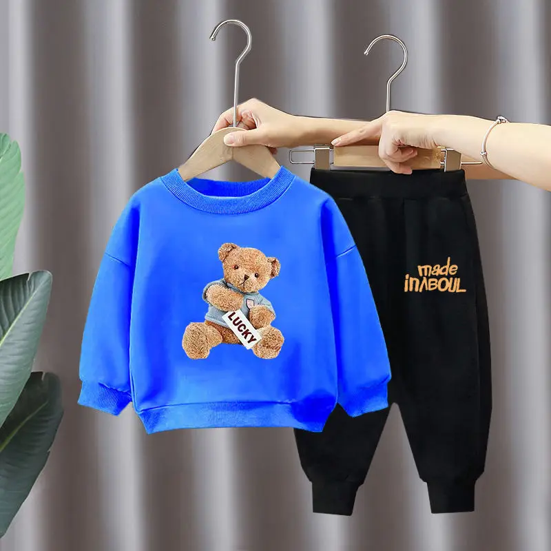 Green Horizon Kids Boy Clothes Set Spring Autumn Long Sleeve Teddy Bear Tracksuit Clothes Baby Boy Set Two Piece Clothing Sets