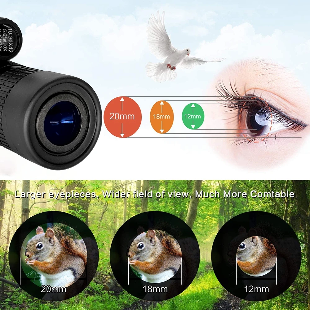 Super Zoom Telescope 10 -30x42 High Power Optical Zoom Monocular with Phone Adapter Tripod