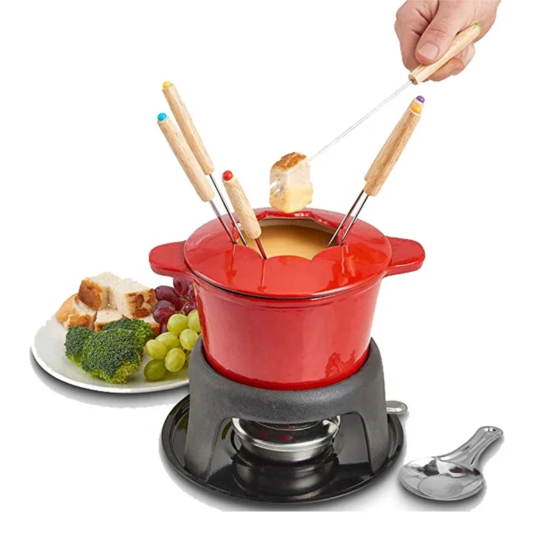 Shun Kang Black cast iron Hotpot Set 6 forks suitable for cheese, chocolate and meat hotpot