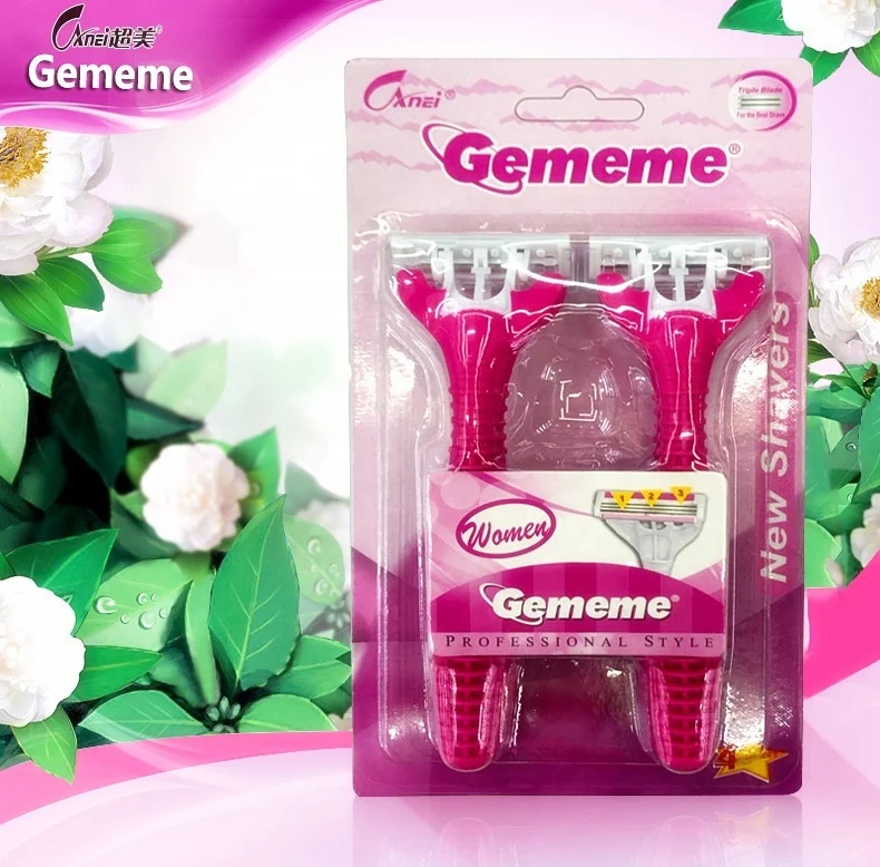 4pcs disposable razor blades manufacturers women shaving three blade disposable razor rubber handle shaving disposable razor