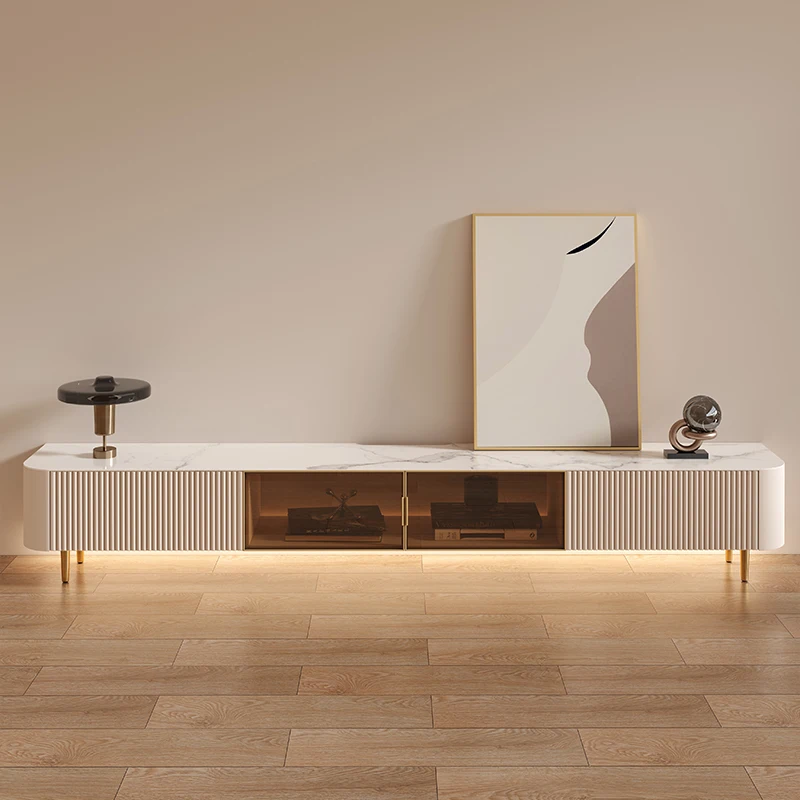 2023 contemporary white and gold TV console stands modern wooden 2023 living room TV cabinet made in china