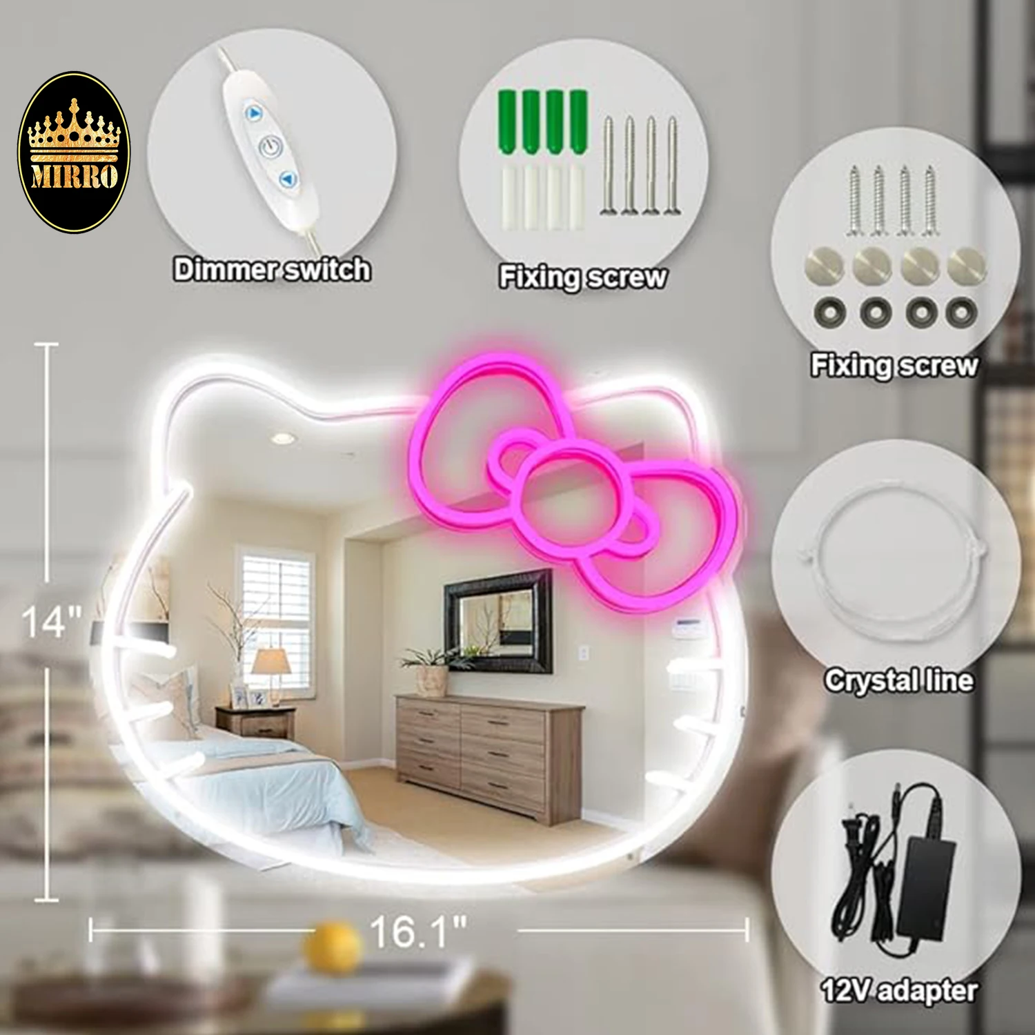 custom morden simple livingroom decorative full boay irregular large wall home decor hello kitty led salon mirror miroir spiegel