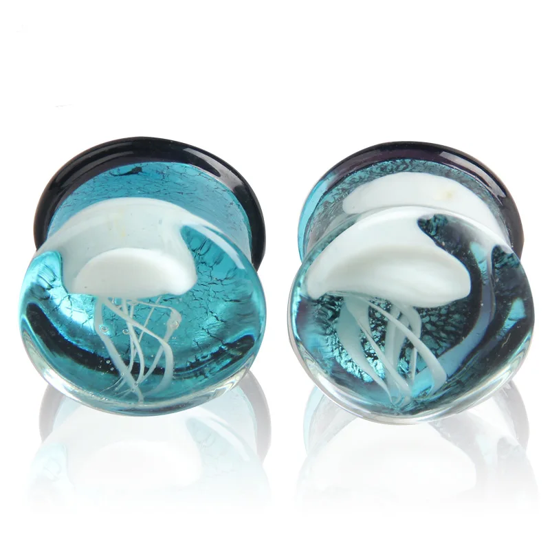 2pcs/lot Jellyfish Glass Ear Plug Gauges Earring Piercing 8mm-16mm Expander Glow in the Dark Flesh Tunnels Jewelry