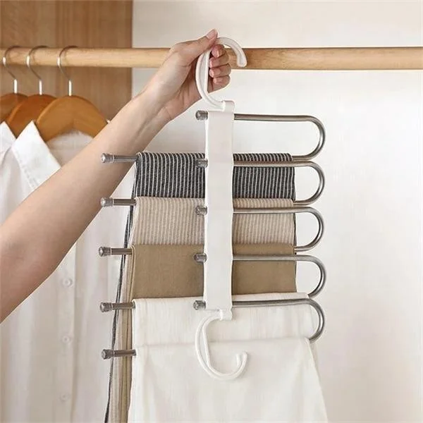 2021 Hot sale Stainless Steel Space Saving Wardrobe Multi-layer Milk White Folding Pants Hanger