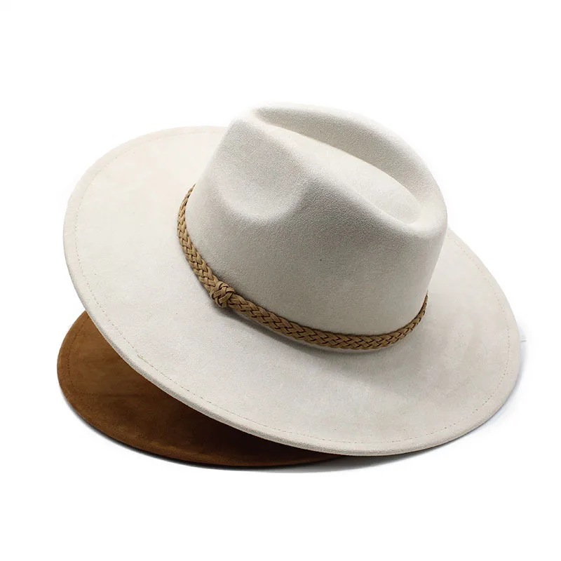 gentleman men Autumn winter casual large brim suede fedora hat women