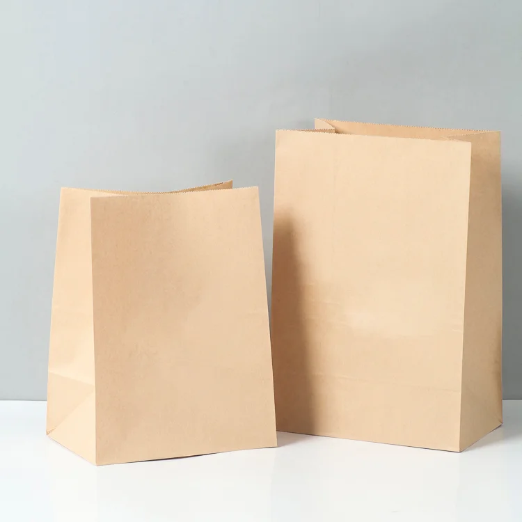 Customized recyclable design printing logo food grade square bottom white brown kraft takeaway paper bags without handle