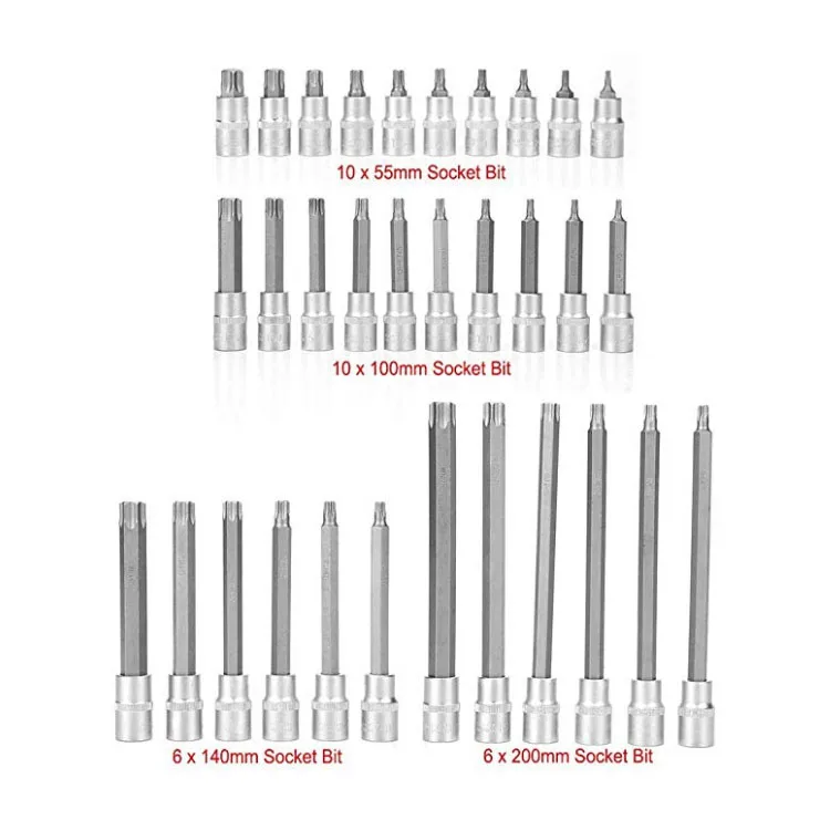 wholesaler hand tools 30pcs 1/2'DR extra long hex Torx bit socket set