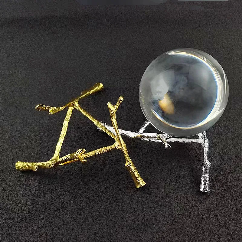 Wholesale Metal tree branch - shaped ball base ornaments triangular geometric metal handicraft Crystal Sphere Metal Stand Base
