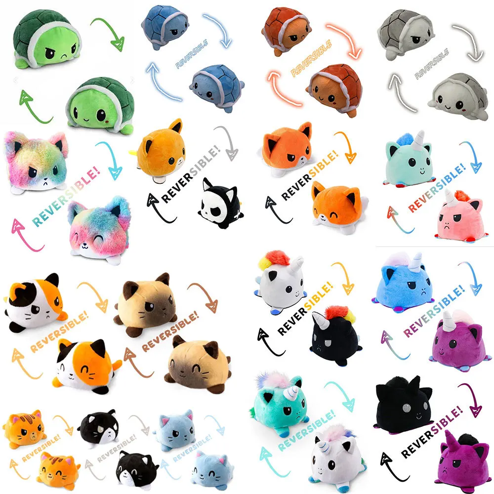 Cartoon Stuffed Animal Rag Dolls Home Decoration for Kids Funny Flip Owl Lion Penguin Dog Whale Rag Dolls Reversible Plush Toys