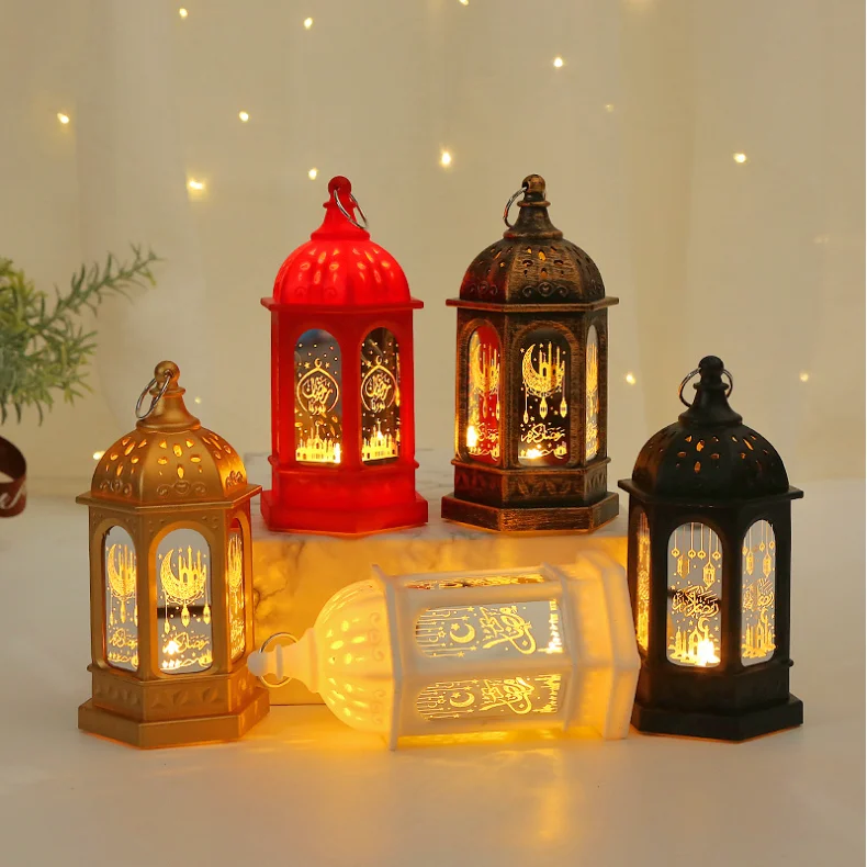 13cm Ramadan Kareem Decoration Plastic Material Ramadan Lantern Lamp Eid Mubarak LED Wind Lantern