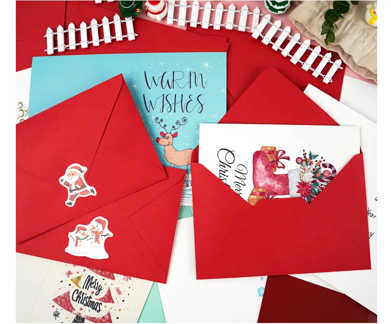 New INS Style Custom Christmas Card Colorful Fold In Half Durable Envelope Handwritten Festival Celebration Greeting Card Set