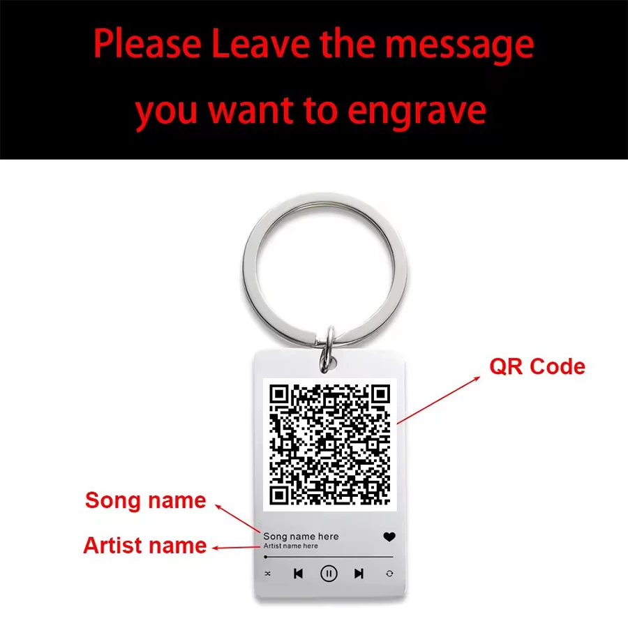 Custom QR Code Keychain Favourite Song QR Scan titanium steel Keyring Spotify Music Keychain with logo custom