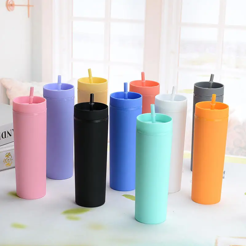New 16oz Double Wall Plastic Straight Tube Mug Large Capacity Pipette Bottle Custom Pipette Cup