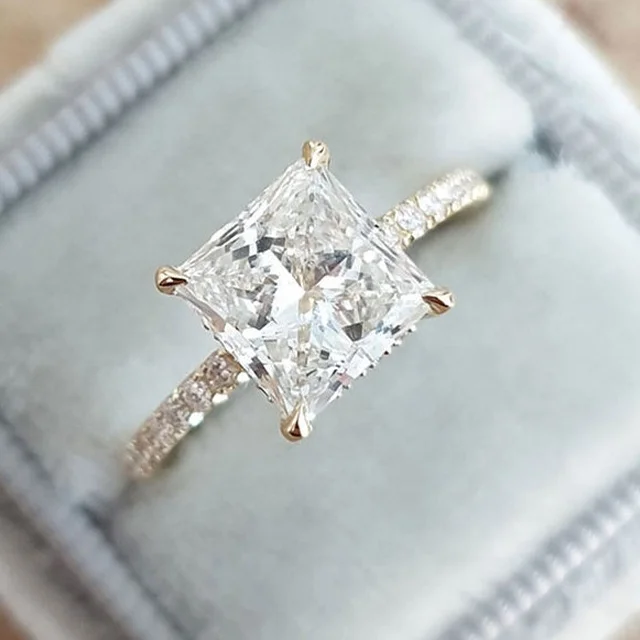 Wholesale18K Gold Plated 925 Sterling Silver Mosanite Square Ring Diamond Engagement Ring For Women