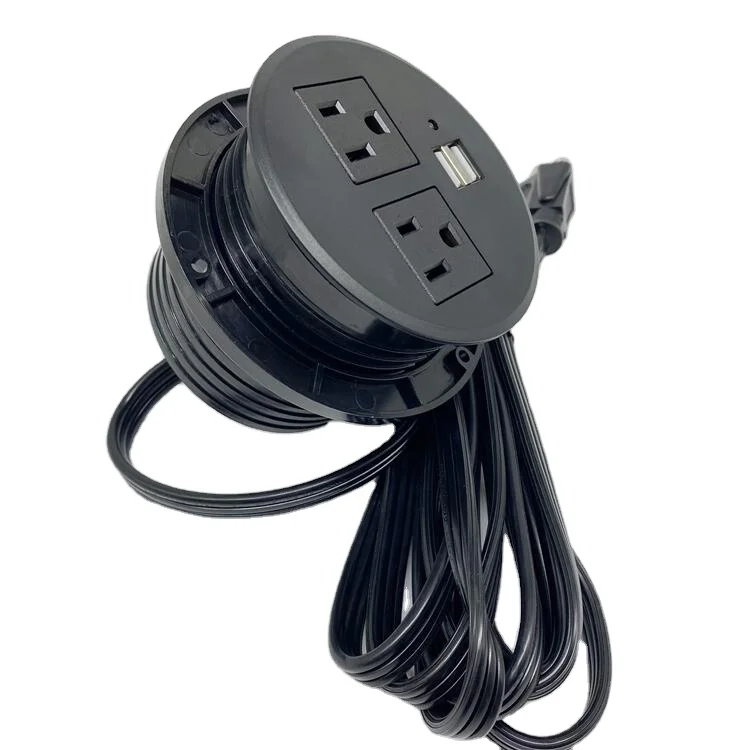 Американская круглая Втулка с штепсельной вилкой, 2 розетки переменного тока для мебели, USB-разъем для зарядки 5 в 2,1 А