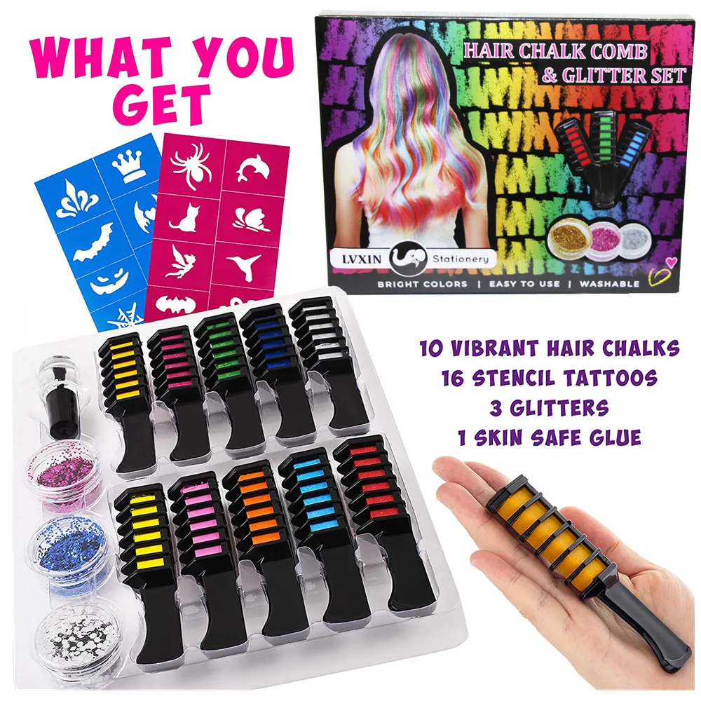 New Hair Chalk Comb 10 colors Temporary Hair Color for Girls & Kids - Perfect for Parties