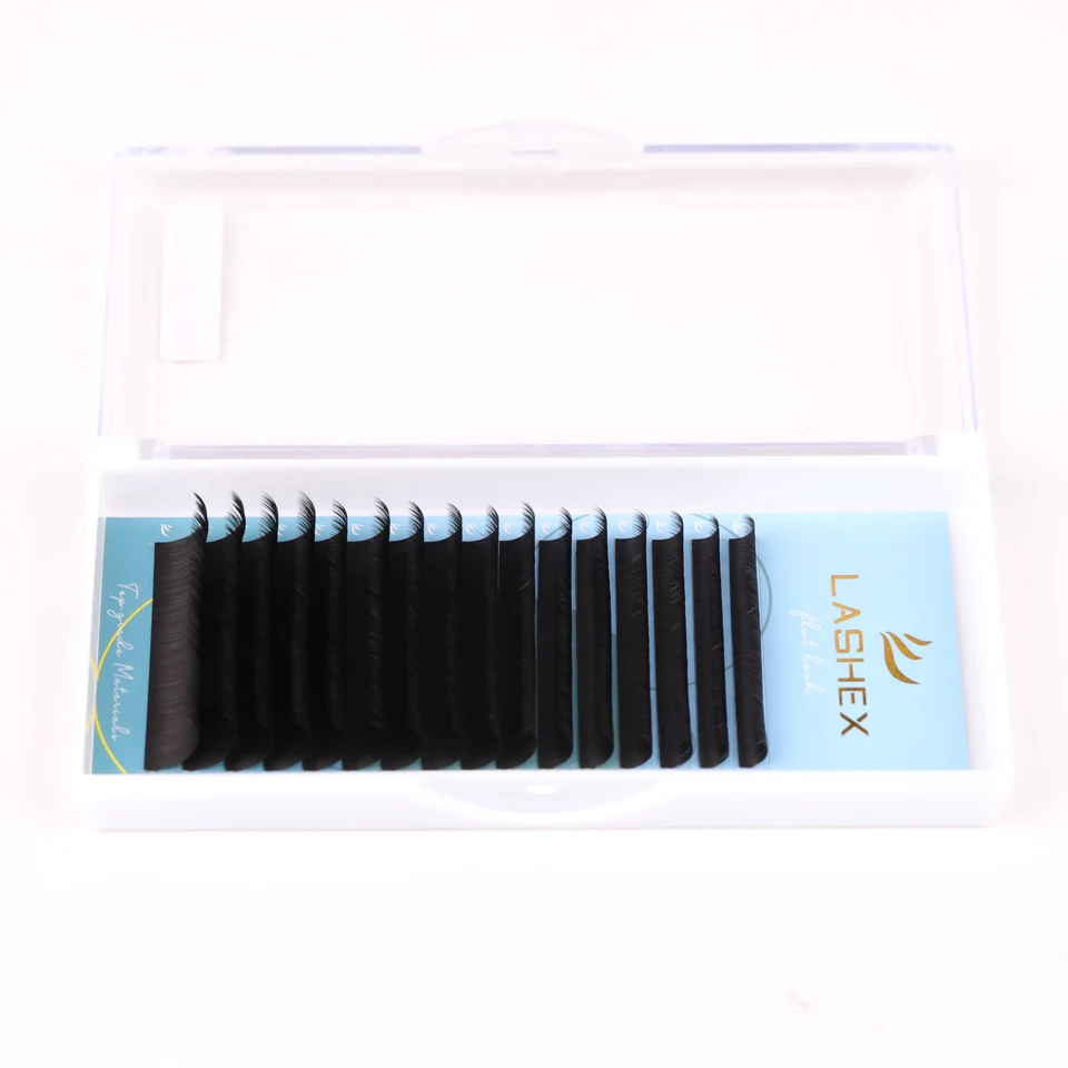 Wholesale Private Label jet black ellipse flat lash extension with custom logo trays classic eyelash extensions