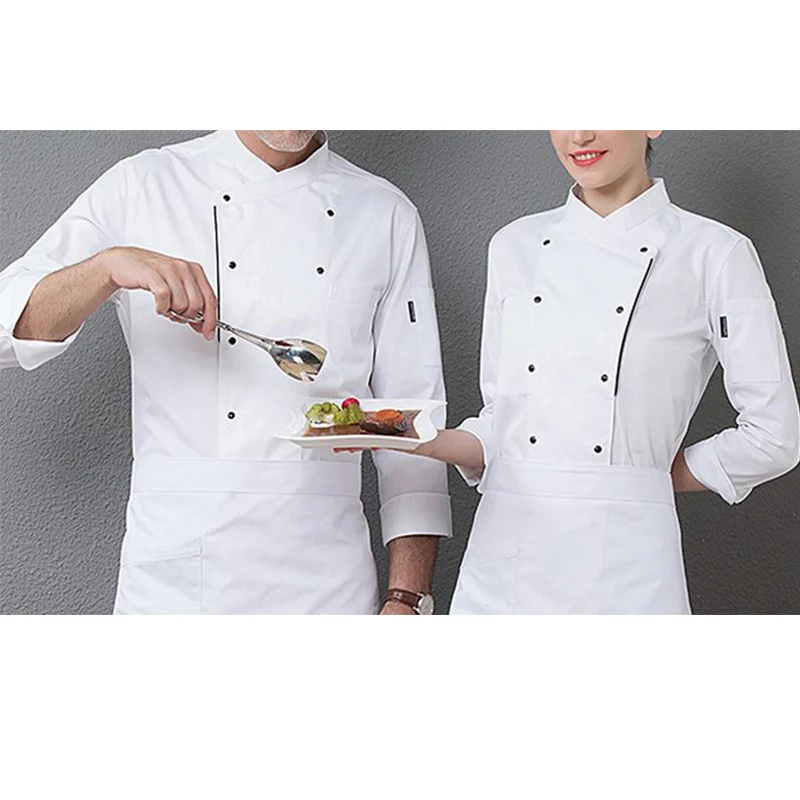 High Quality Restaurant Hotel Kitchen Cooking Chef Uniforms Suits for Men Long Sleeves Coat and apron with Customized Logo