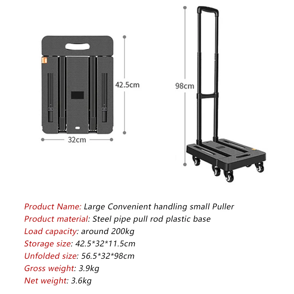 DYSC Outdoors Heavy Duty Retractable Dolly Warehouse Truck Luggage Cart Transport Hand Cart Folding Platform Trolley