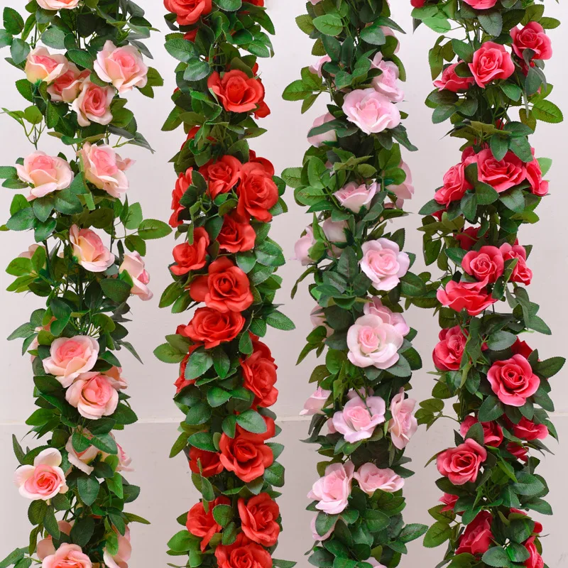 Shanghai Party Trading 6 feet Flower Garland Rattan Rose Vine Artificial Flowers Hanging Rose Ivy Garland for Room Wall Decor