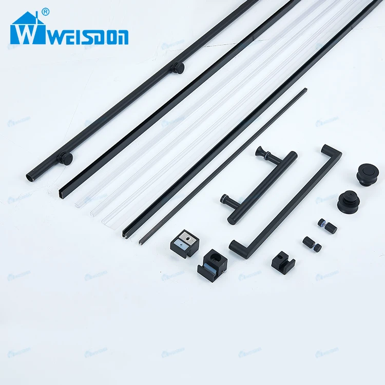 Weisdon Stainless Steel Rail System Screw Handle Roller Sliding Full Set Shower Door Hardware Without Glass