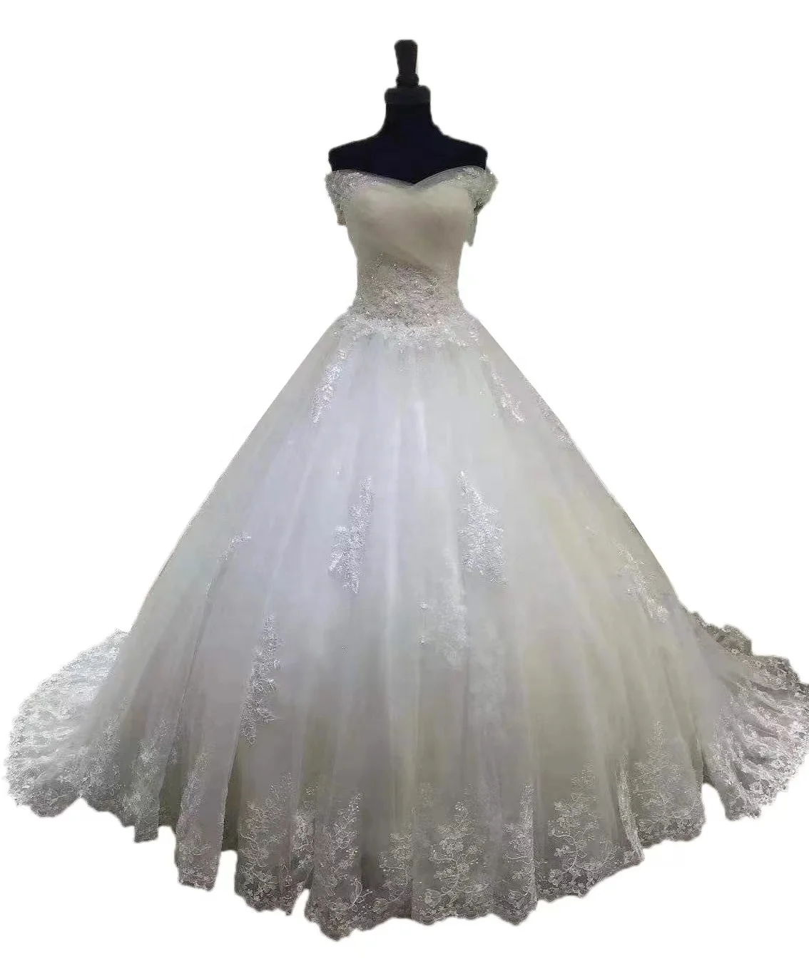 Bridal Gowns for Women Vintage Ball Gown Champagne Modern Wedding 2021 Hot Sale Off Shoulder Lace 100% Polyester Custom Make 1PC
