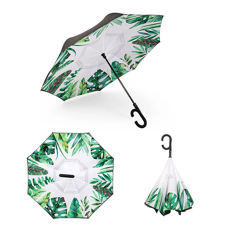 Automatic Custom Logo Windproof Invert Cherry Blossom Auto Reverse Umbrella
