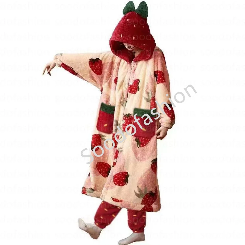 Winter loose long cartoon new coral velvet and thick stitch nightgown home suit set Pacha dog hoodie Wearable Blankets