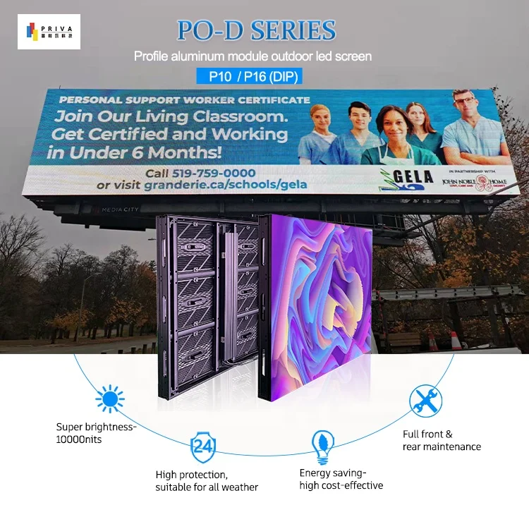 Hot selling PO-D Series P10/P16 (DIP346) Outdoor Led Display screen with energy saving; Smart brightness Automatically