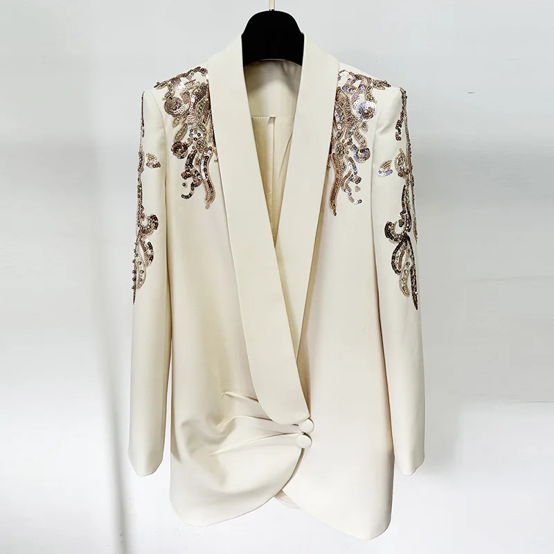 High quality boutique wholesale sequin short solid coats for women 2024 new star fashion diamond loose elegant women blazer