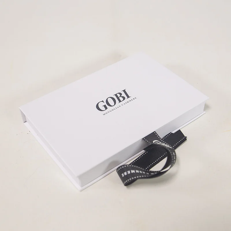 Custom Business Credit Card Box Glossy Laminated White Paper Cardboard Packaging with Ribbon for Shipping Free Gift