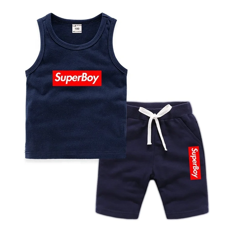 
wholesale custom design boys clothes set, high quality knitted summer children clothing sets 