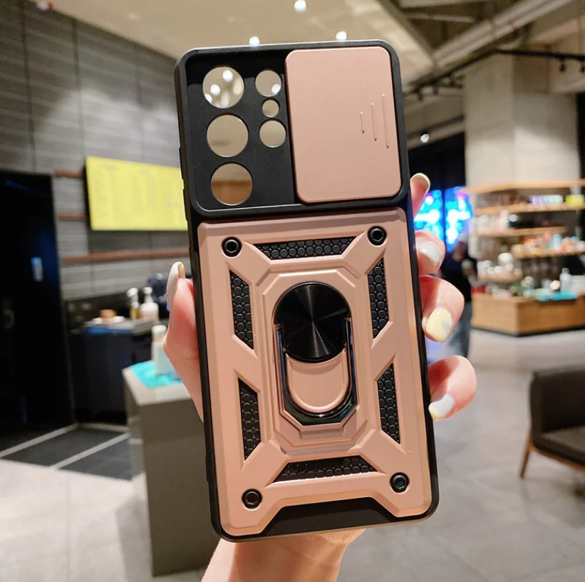 Army Push Window Anti-Fall Magnetic Mobile Phone Cover Invisible Bracket Protective Case For Samsung S23