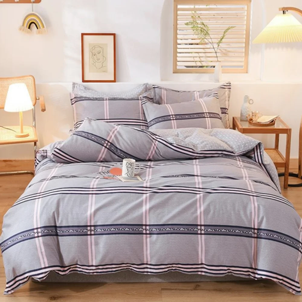 Soft Touch Stripe Pattern Flat Bed Sheet King Size Bed Linen 100% Cotton Hotel Bedding Set