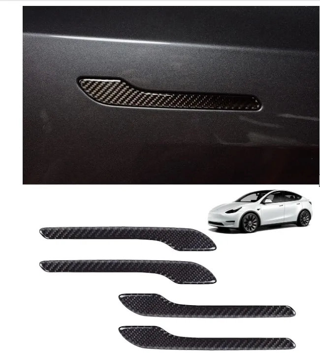 Carbon Fiber ABS Car Door Handle Sticker For Tesla Model 3 Y 2017 - 2023 Door Wrap Cover Paste for Model 3 Model Y Accessories