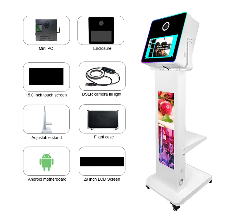 Parties 15.6 Inch Photo Booth For Wedding And Event Used Dslr Selfie Photo Booth Machine Kiosk
