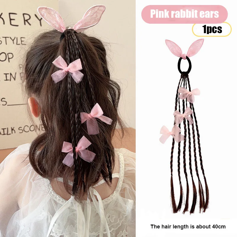 Manna Cute Butterfly Children Wig Twist Braid Hair Band Head Rope High Ponytail Bow Accessories for Kids