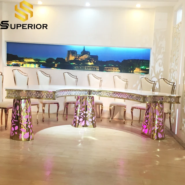 illuminated color lighted led half moon shape organic board top table wedding