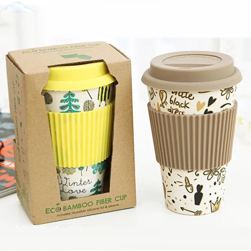 Custom Reusable Eco Friendly Bamboo Fiber Plastic Travel Coffee Cup with Sleeve and Lid