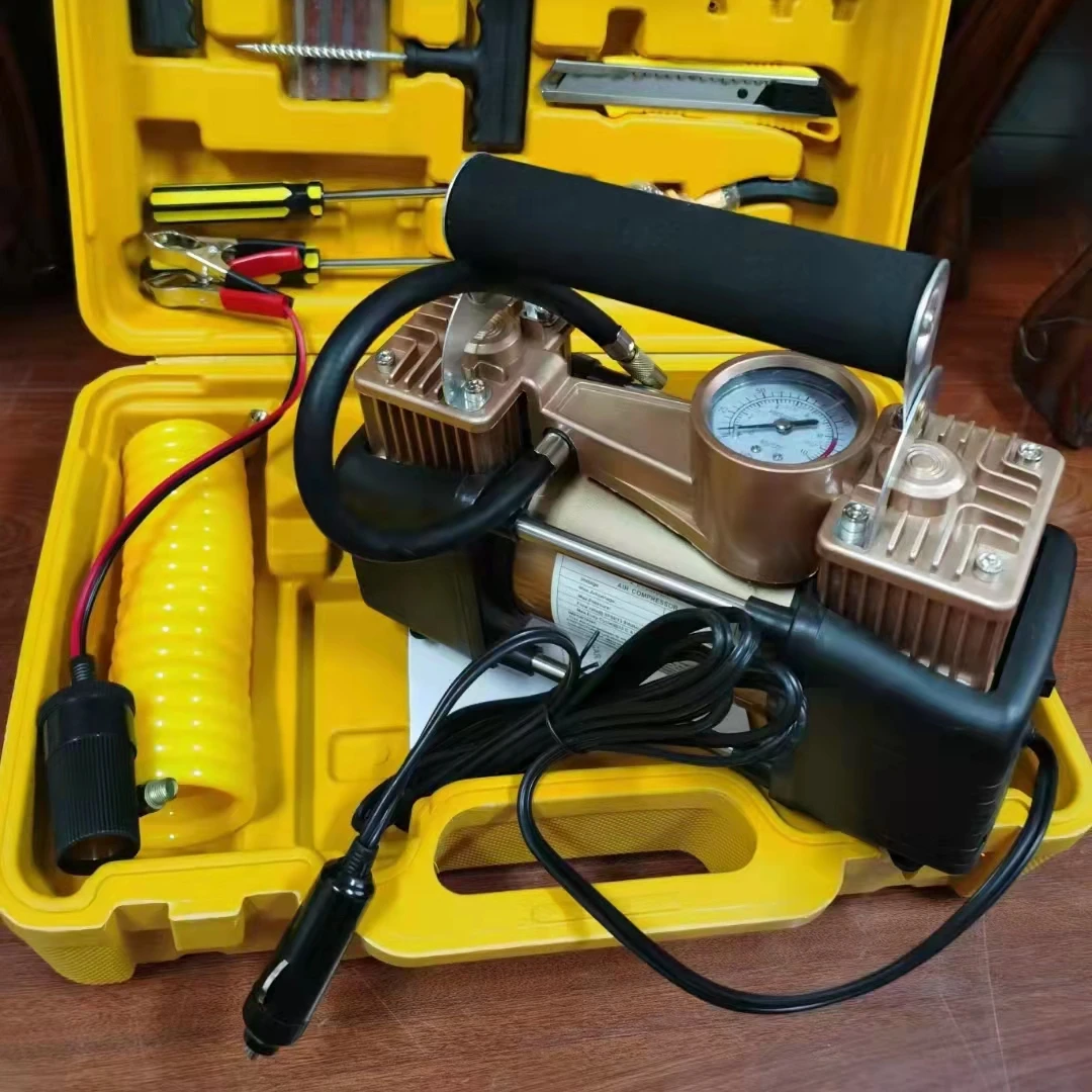 Компрессор автомобильный с двойным цилиндром, портативный воздушный компрессор для шин, 12 В