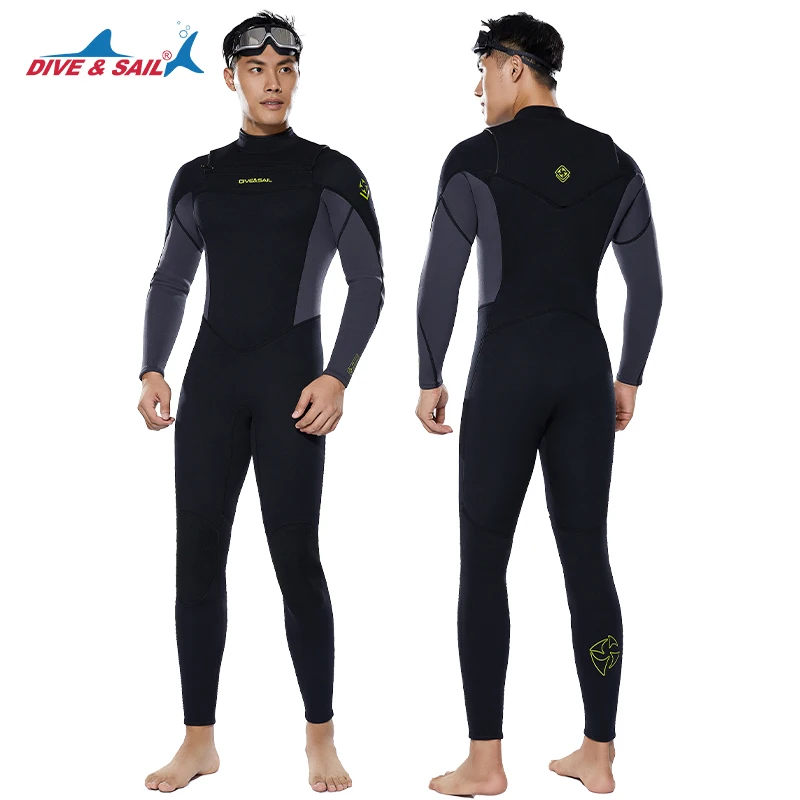 DIVE&SAIL Super Stretch 3/2MM Flatlock Steamer Front Chest Zip Surf Wet Suits Neoprene Diving Surfing Wetsuit for Men Women