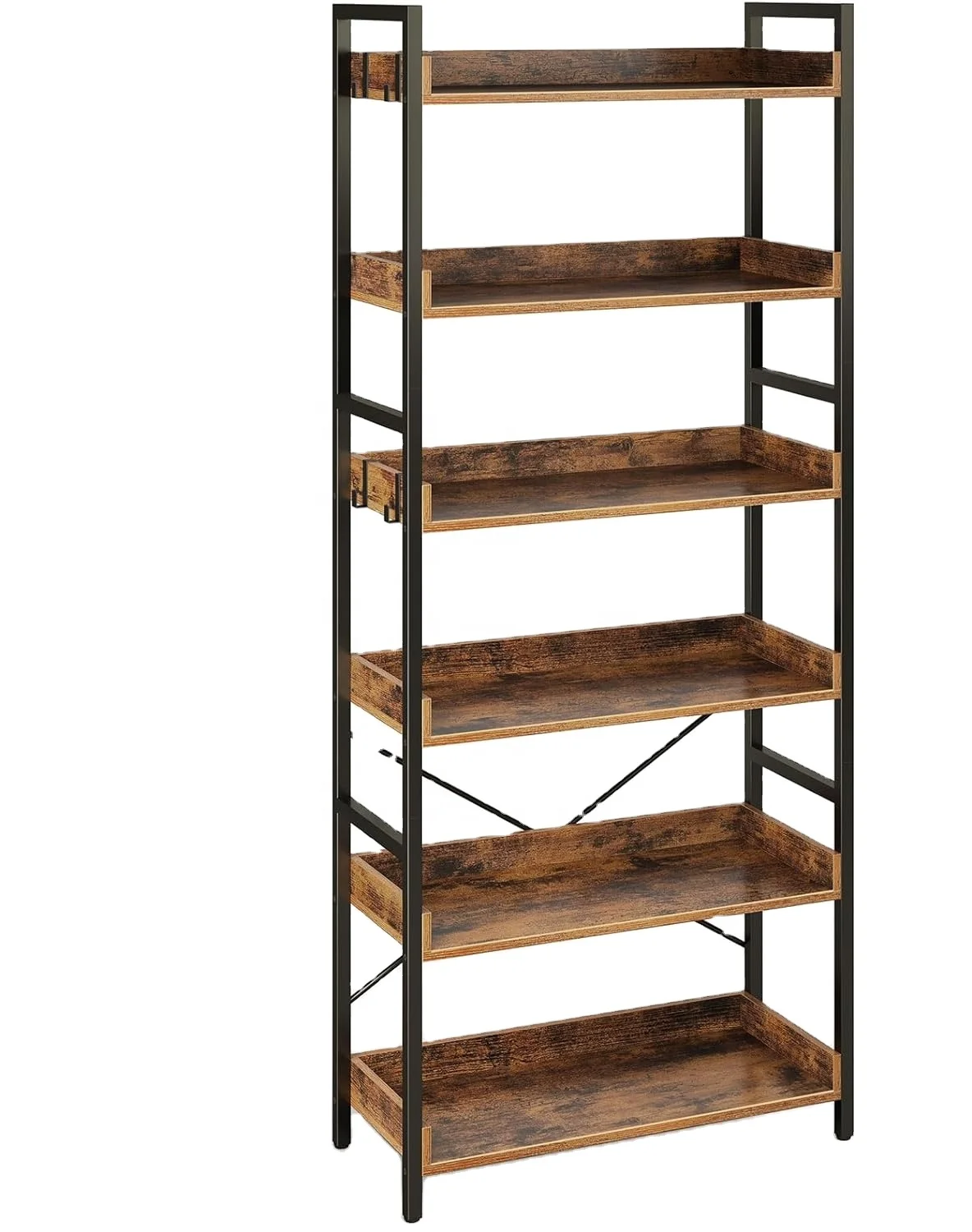 Industrial Bookcase Vintage Storage Rack with Open Shelves Rustic Standing Bookshelves Metal Frame Display