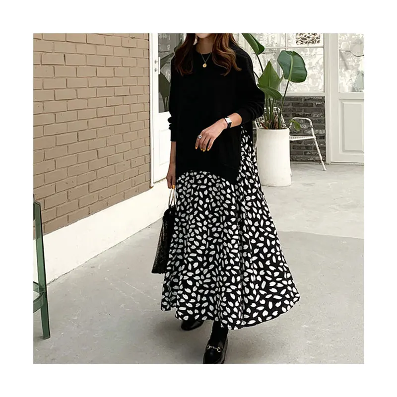 Женская длинная юбка с высокой талией, элегантная повседневная юбка-трапеция средней длины с шелковистыми цветами, лето