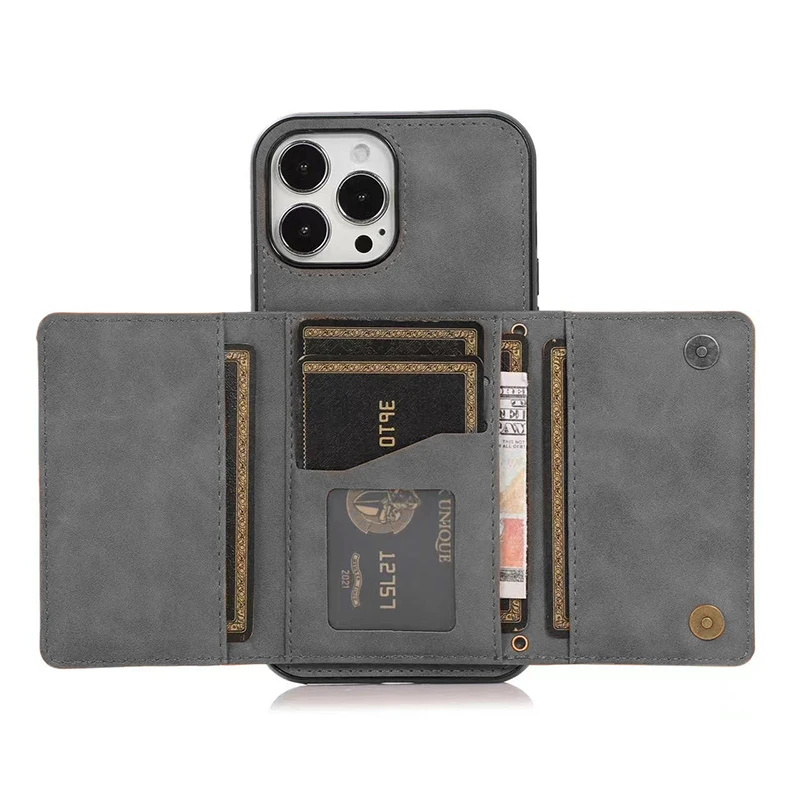 Card Case Leather Mobile Phone Cases Trifold Multi Card Wallet Side Sticker Protective Case For Mobile phones
