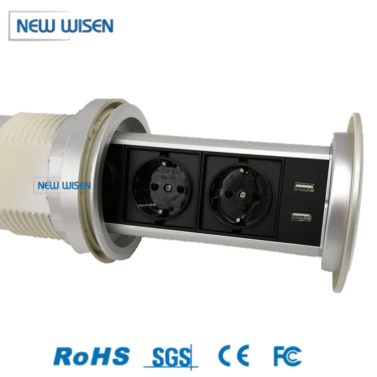 Factory wholesale universal built-in motorized popup socket smart wireless electric kitchen desktop eu uk pop up lifting socket