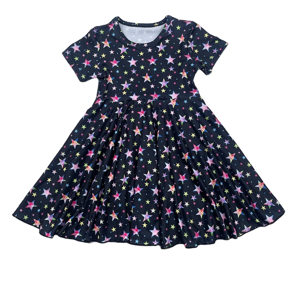 Qingli OEM Star Pattern Newborn Baby Girl Dress Twirl Summer Dress For Kids