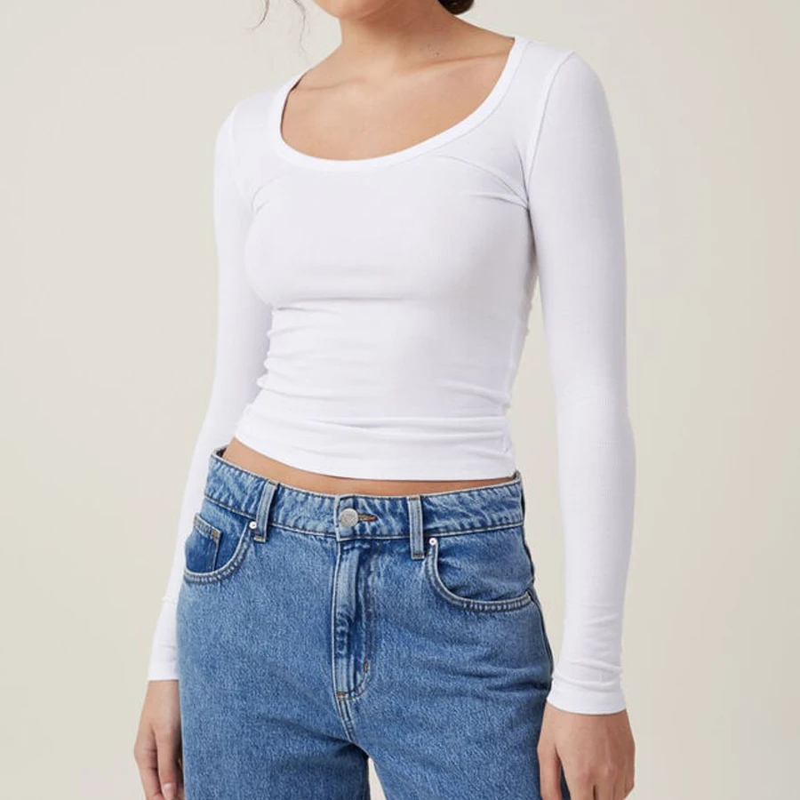 Мягкая футболка из вискозы, 5% эластан с 95% ребрами, Топ с длинным рукавом, модный топ для бега и йоги, для женщин