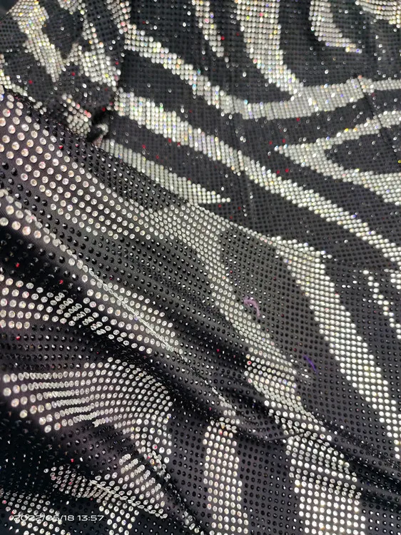 Stretchable rhinestone fabric crystal AB stones fabric with leopard wave stones for red carpet dress