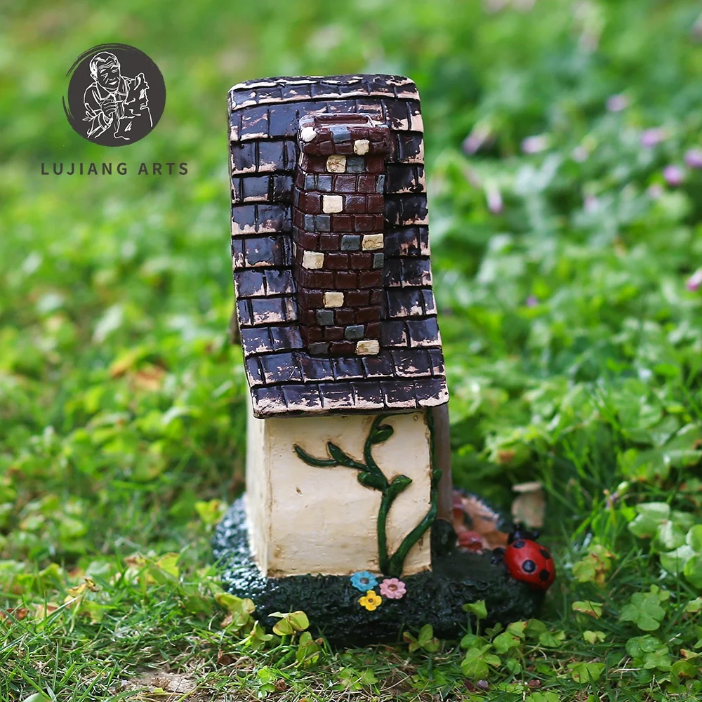 7.8 inch Village Cottage Statue Resin House Sculpture Decoration Fantastic Red Village Cottage Figurine Garden Gift