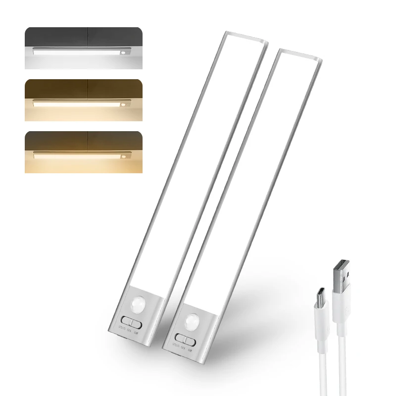 Under Cabinet Lighting 3 Color Temps, LED Motion Sensor Light Indoor, 2200mAh USB Rechargeable Closet Lights Battery Operated